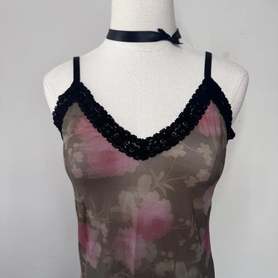 Винтажный чистый фиолетовый цветочный сетки черный кружева Кокетливое платье-комбинезон белье готический M - Изображение 2 из 4