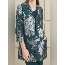  A1 NWOT Chico's Travelers Floral Jacquard Jacket Green Silver 4 US 20/22 