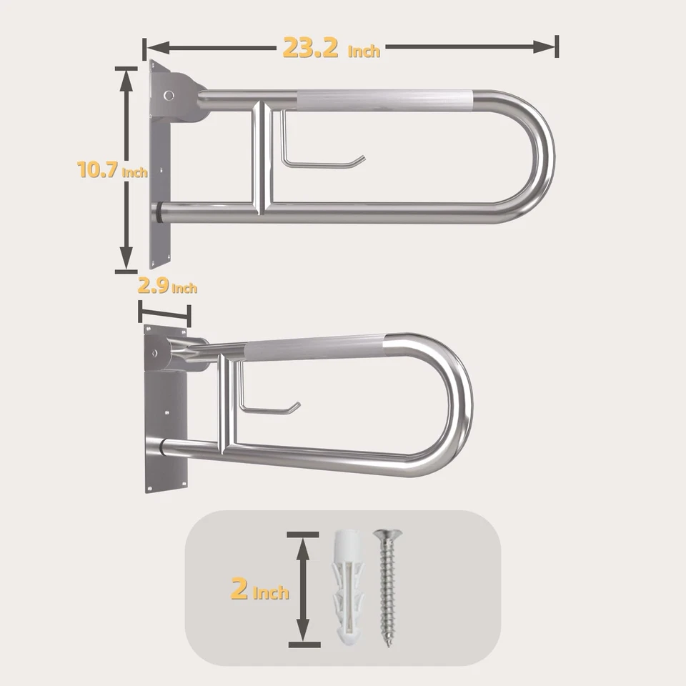 23 Inch Toilet Grab Bar, Flip Up Grab Bar with Paper Holder, Anti-Slip Safety... - Image 2 of 4