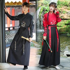 Chinese WeiJin Dynasty Hanfu Embroidery Cosplay Costume Men Women Unisex Black