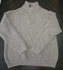 Tasso Elba Mens 100 Cotton Grey Mock Neck Size Medium Sweater 1/4 Zipper