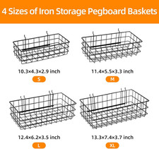 4 Pack Metal Pegboard Baskets Organizer Hooks for Garage Workshop Sturdy