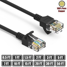 0.5-50FT Cat6A RJ45 SLIM Ethernet LAN Network UTP Cable Copper Wire 28AWG Black