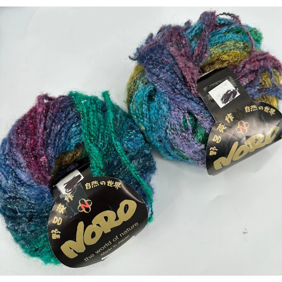 2 Noro Japão Fio Niji Lã Criança Mohair Seda Nylon Boucle #257 Azul Marrom Verde - Imagem 2 de 4