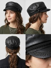 Men-Women's Black Leather Fisherman's Cap, XL Made In The USA!!!