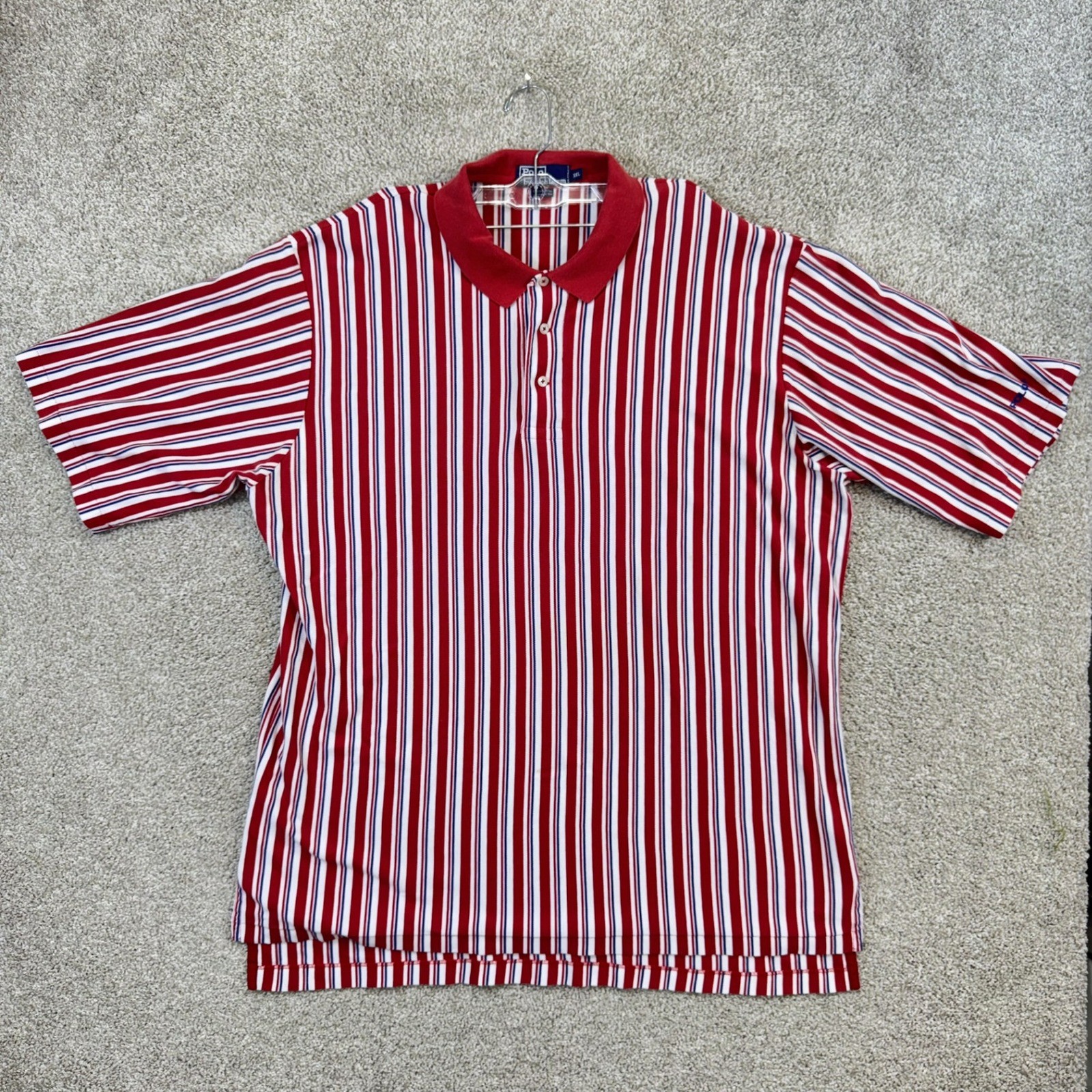 Polo Ralph Lauren Polo Sport Shirt Mens XXL Red White Blue Vertical Stripe Vtg