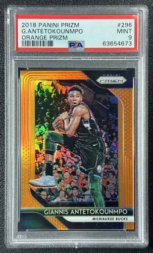 GIANNIS ANTETOKOUNMPO PSA 9 2018-19 PANINI PRIZM #296 ORANGE PRIZM 40/49 BUCKS