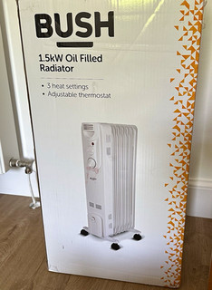 Bush 1500W Oil Filled Radiator White 3 Heat Settings Adjustable Thermostat