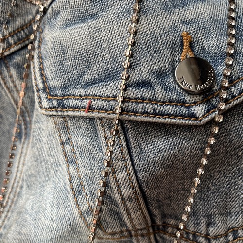 true religion denim jacket Embellished XL Chest 46” Sparkly Tassels - Picture 5 of 9