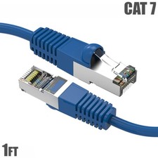 1FT Cat7 RJ45 Network LAN Ethernet SSTP Patch Cable Shielded Copper 600MHz Blue