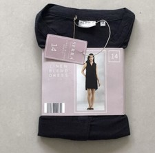 Serra Womens Dress 14 Black Linen Blend Shift High-Low Hem Sleeveless Summer