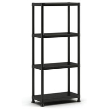 [1, 2Pz] Scaffale 4 Ripiani in Resina Multiuso Nero MAX 80Kg , 60x30x135cm -8055