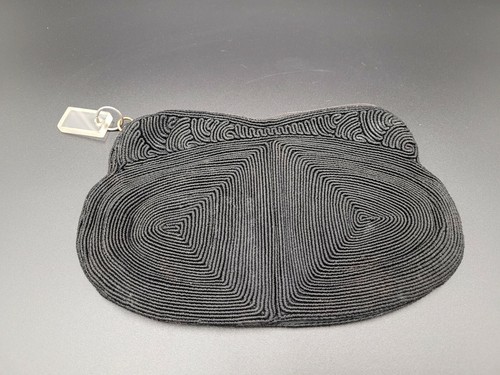 VTG 40s Clutch Cordé Style Black Lucite Pull Deco Purse Handbag