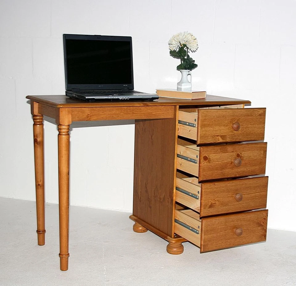 Kinder-Schreibtisch 100x74x47cm MOND holz Kiefer massiv Bernsteinfarben lackiert - Bild 4 von 4