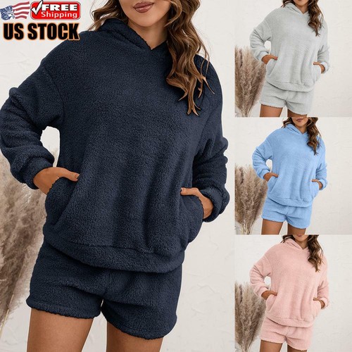 Women Teddy Bear Fluffy Fur Tops Shorts 