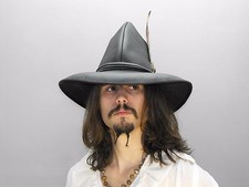 wizard black leather hat pirate feather costume cosplay reenactment medieval