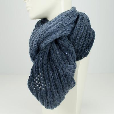 Loop scarf knitted scarf 100% viscose shades of blue gradient sequins glitter  