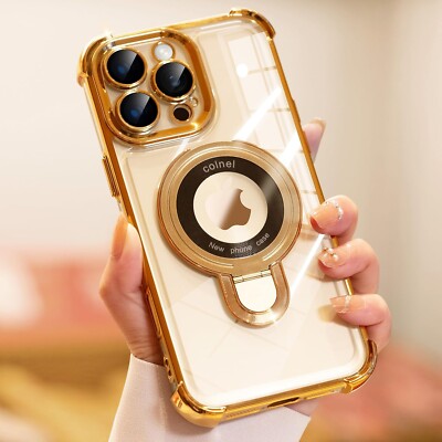 For iPhone 16 Pro Max Case with Glossy Shockproof Bumper Stylish Cover Kickstand