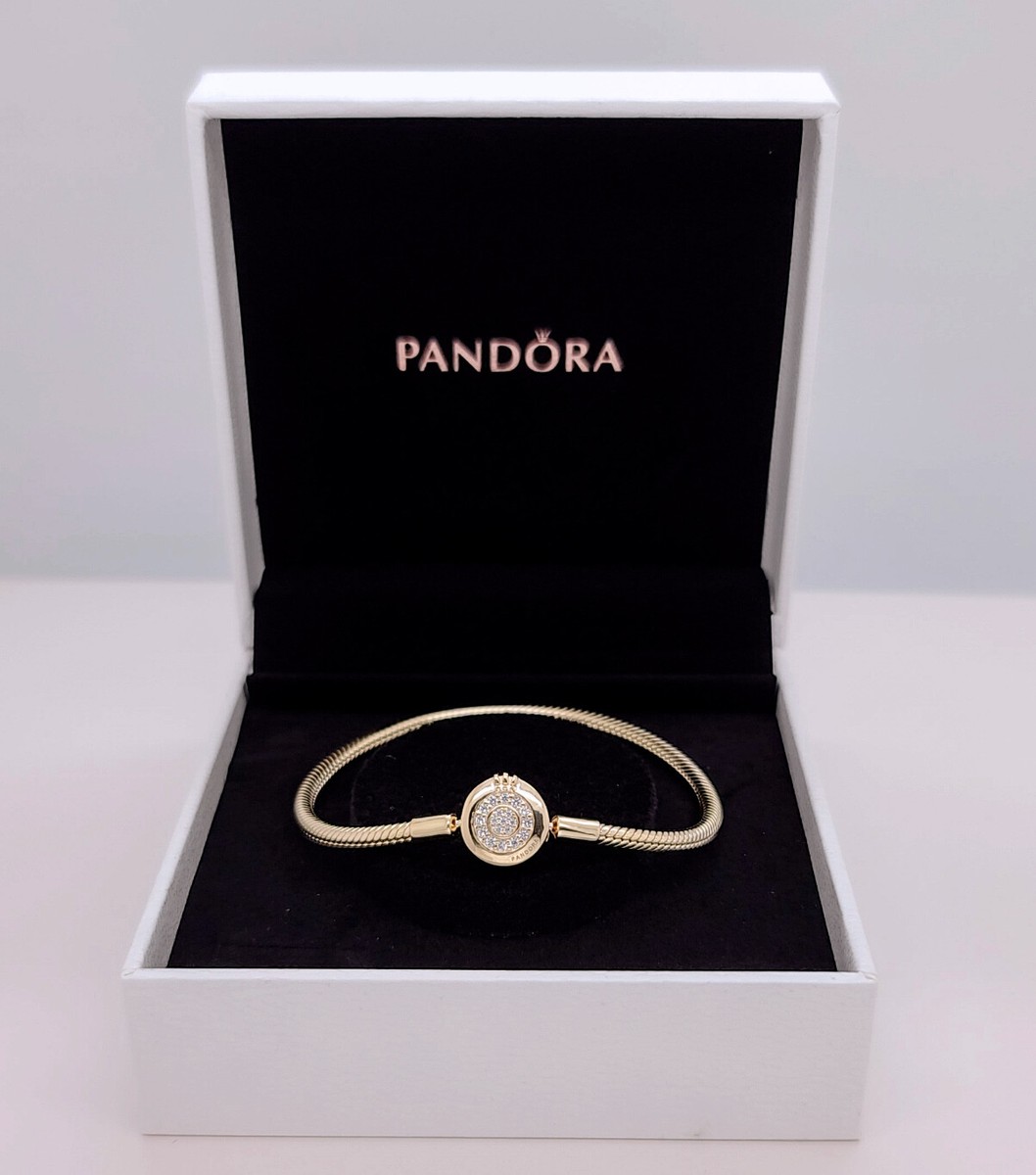 NEW 100% PANDORA 14k Gold plated Sparkling Crown O Charm Bracelet