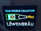 Vintage 1980's This World Calls For LOWENBRAU 20"x15"x4" neon lighted bar sign