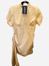 Prettylittlethings Champagne High Neck Puff Sleeve Draped Bodycon Dress