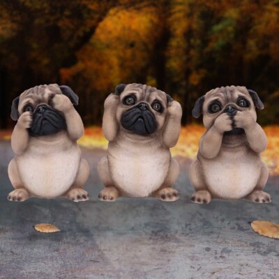 Drei weise Mops Hund Ornamente Hundeliebhaber 3er Set 8,5 cm süße Statuen Zuhause