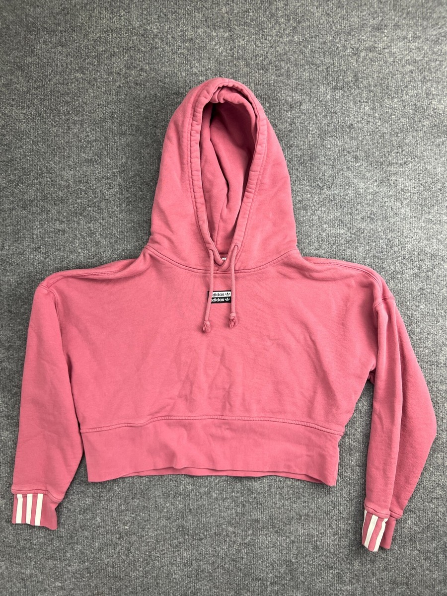 adidas Cropped Hoodie Sweatshirt Women's M Vocal Pink White
