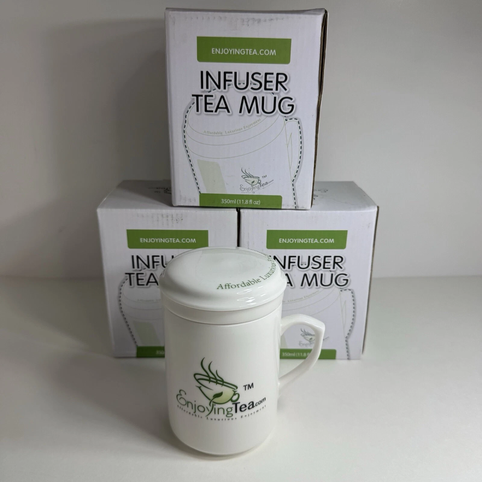 Infuser Tea Mug Ceramic Mug With White Saucer New Lot Of 3 Enjoying Tea