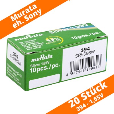20 x Murata 394 SR936SW SR45 eh. Sony Uhren Batterie Knopfzelle Silberoxid 1,55V