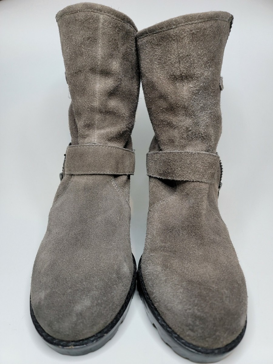 Ash Womens Brown Suede Leather Wedge Ankle Boots Moto 38.5