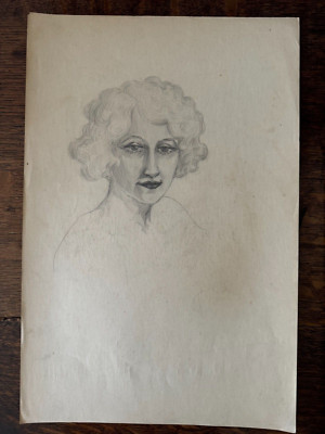 Early Hand Drawn Facial Study Paper Pencil 1930s Woman Face Ashcan Americana