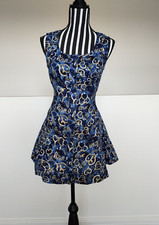 Vintage Reworked Button Front Blue Aline Mini Dress Womens Size M-L 100% Cotton