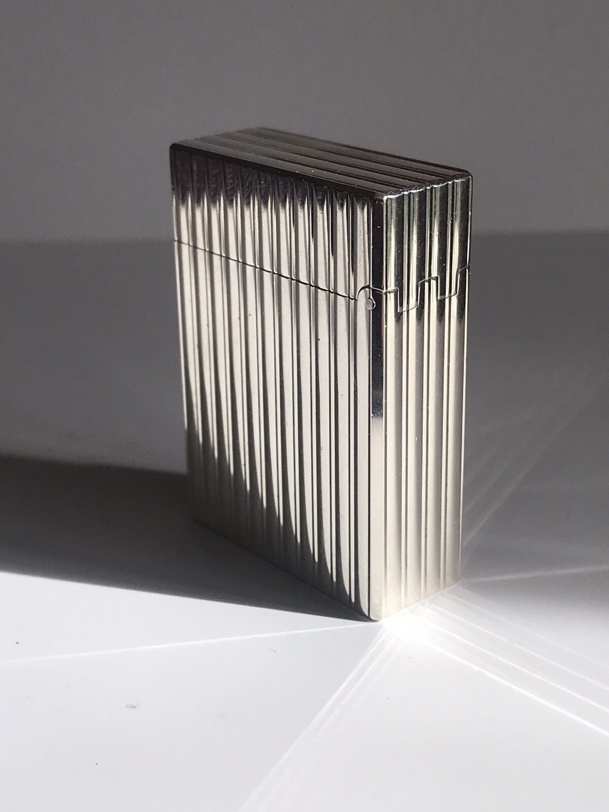 Near Mint ST Dupont Lighter, Line 1 Small, BR, Silver Vertical Lines, Full Set
