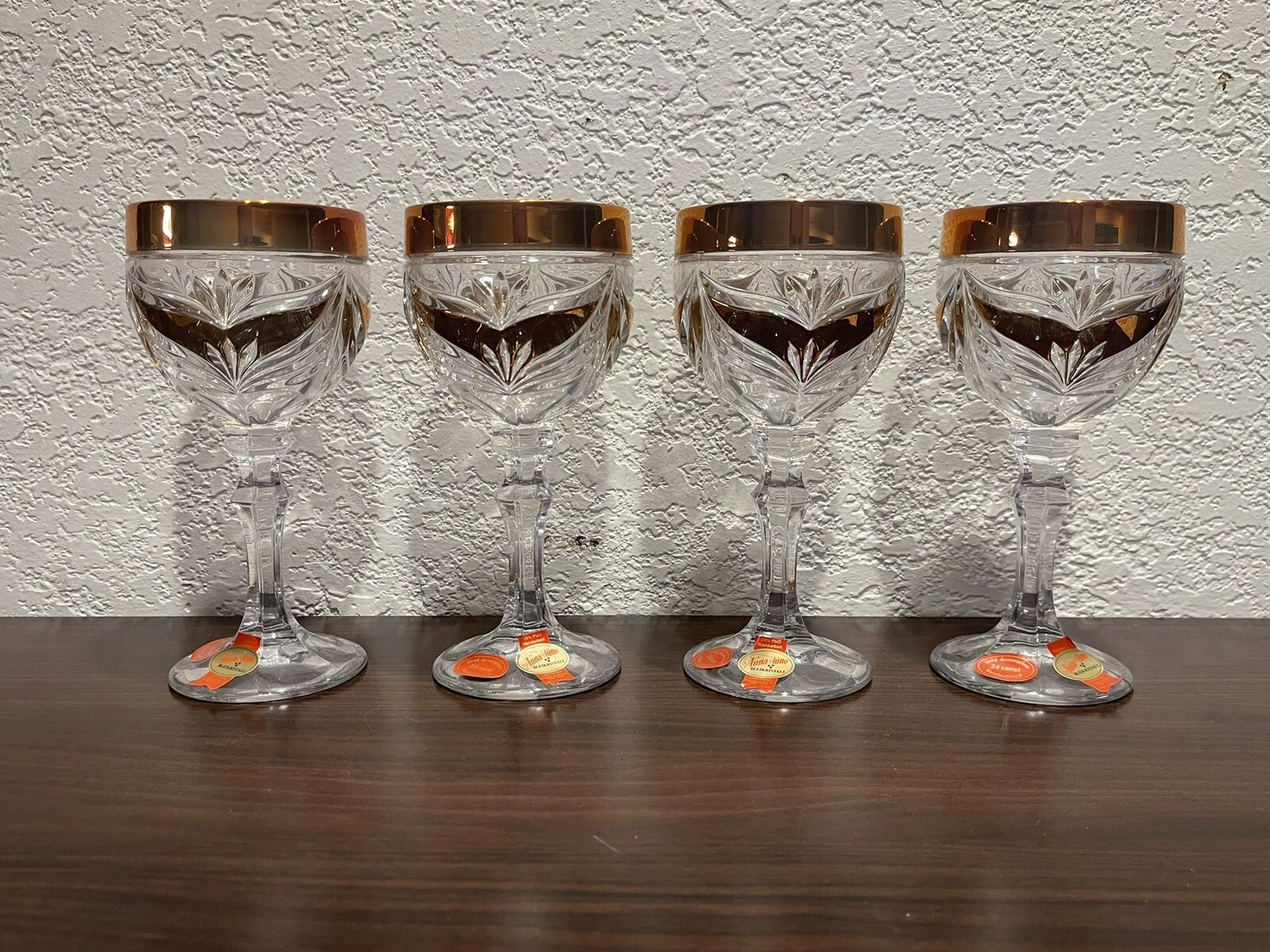 Set Of 4 Anna Hutte Blinkristall 24 Carat Gold Flash Wine Glasses NEW & RARE