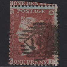 P32_13 GB QV 1855 1d RED-BROWN PLATE 23 C7(1) SL SF LONDON IS 14 TEAR
