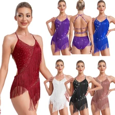Women Dancewear Camisole Bodysuit Rumba Leotard Tango Rhinestones Dance Jazz