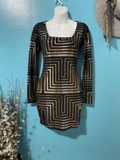 Women's Bebe Addiction PARTY COCKTEL dress body con metallic gold and black XS
