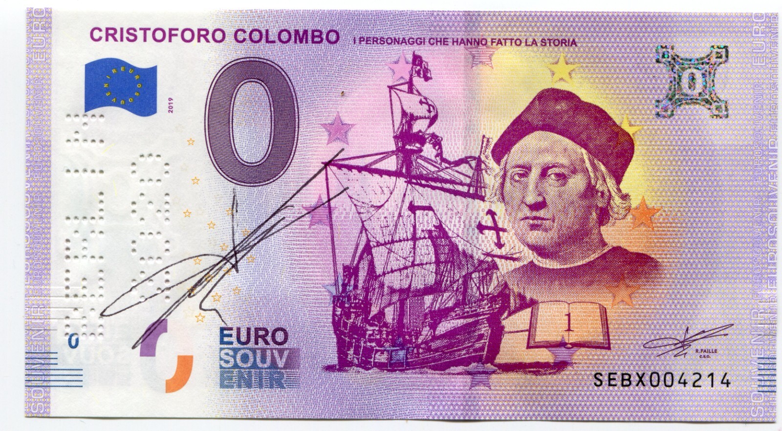 Note Colombo COLOMBO 2019 BERLIN 0 Euro Souvenir Note Original Signature by Richard ...