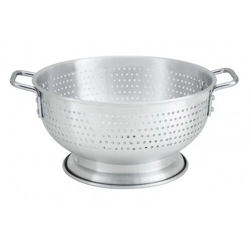 Winco Colander with Base, Aluminum, 15" Diameter x 5.75" Height | 1 Each