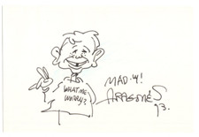Sergio Aragones Signed Index Card / Autographed MAD Alfred E. Neuman SKETCH