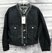 7 FOR ALL MANKIND RAW EDGE DENIM JEAN JACKET Women's Size XS  BLACK