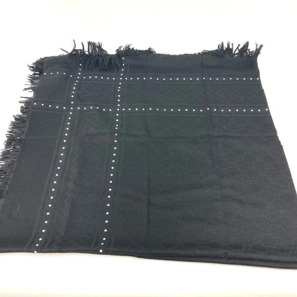GUCCI 508027 GG Studs Shawl Fringe Stole/Shawl Scarf wool / silk Black