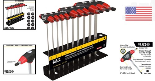 Ergonomic T-Handle Hex Key Set - 6-Inch Blades in 10 Sizes & Storage Stand - Picture 2 of 16