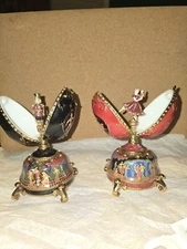 Pair Of Ardleigh Elliot Porcelain Eggs- Musical Boxes 2004