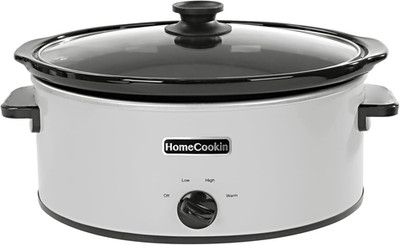 8Qt Slow Cooker Oval Manual Pot 3 Settings White Stainless Steel