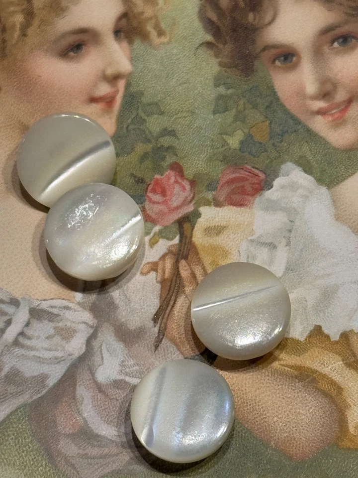 Pearl Smokey Grey Victorian Buttons Set of 4 Vintage  10mm - Image 2 of 4