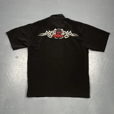 JNCO Vintage Large Button Up Polyester Black Dress Shirt Tribal Print Crown Logo