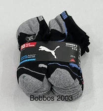 Puma Women's 10-Pack No Show Cool Max Moisture Wicking Socks, Black, 5-9.5