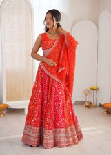 Designer Faux Georgette Orange Lehenga Choli With Dupatta For Function Wear