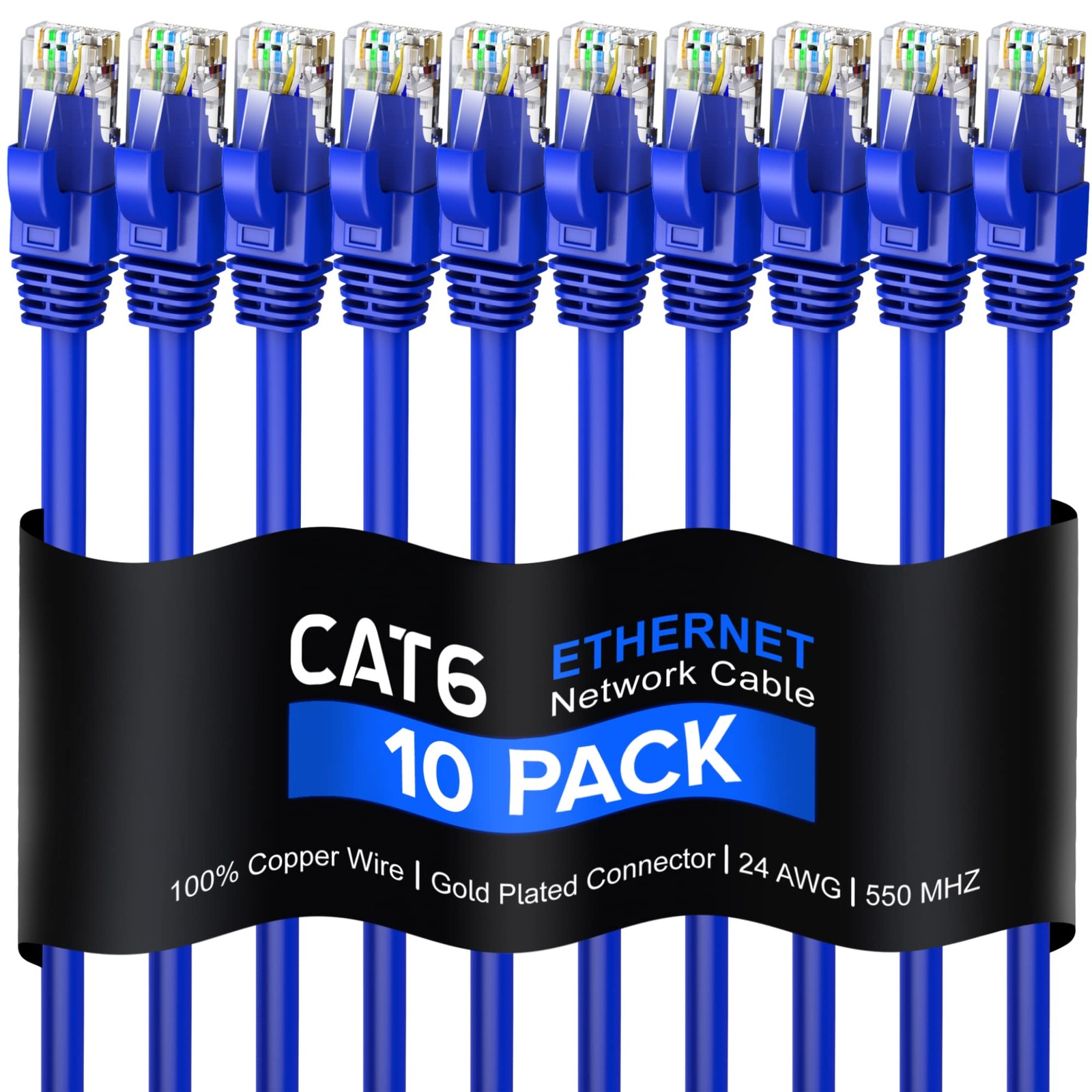 3ft Cat6 Ethernet Cable 10 Pack - Pure Copper LAN Network Cable